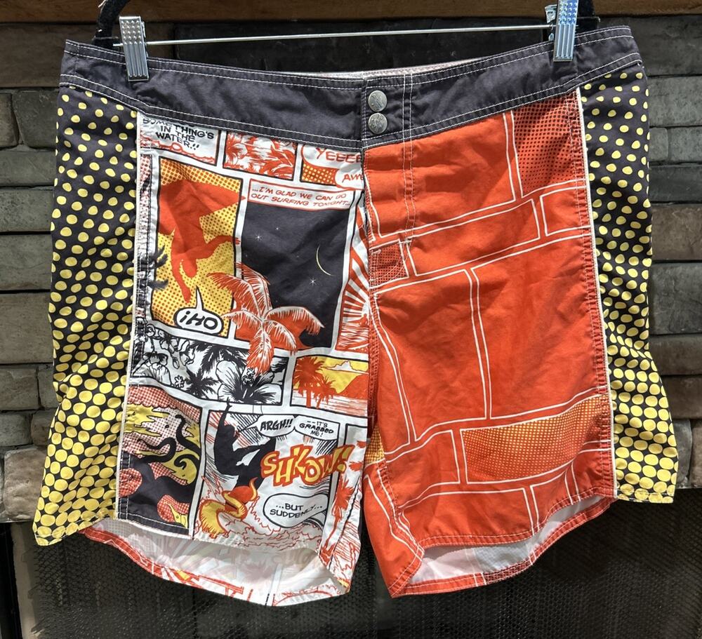 Men’s AUSSIE BUM Graphic Comic Strip Board Shorts Size XXL 2xl *B2